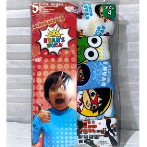 Boys Size 4 (34-43lbs) Ryan's World 5-Pack Cotton Briefs Underwear Blue Shirt